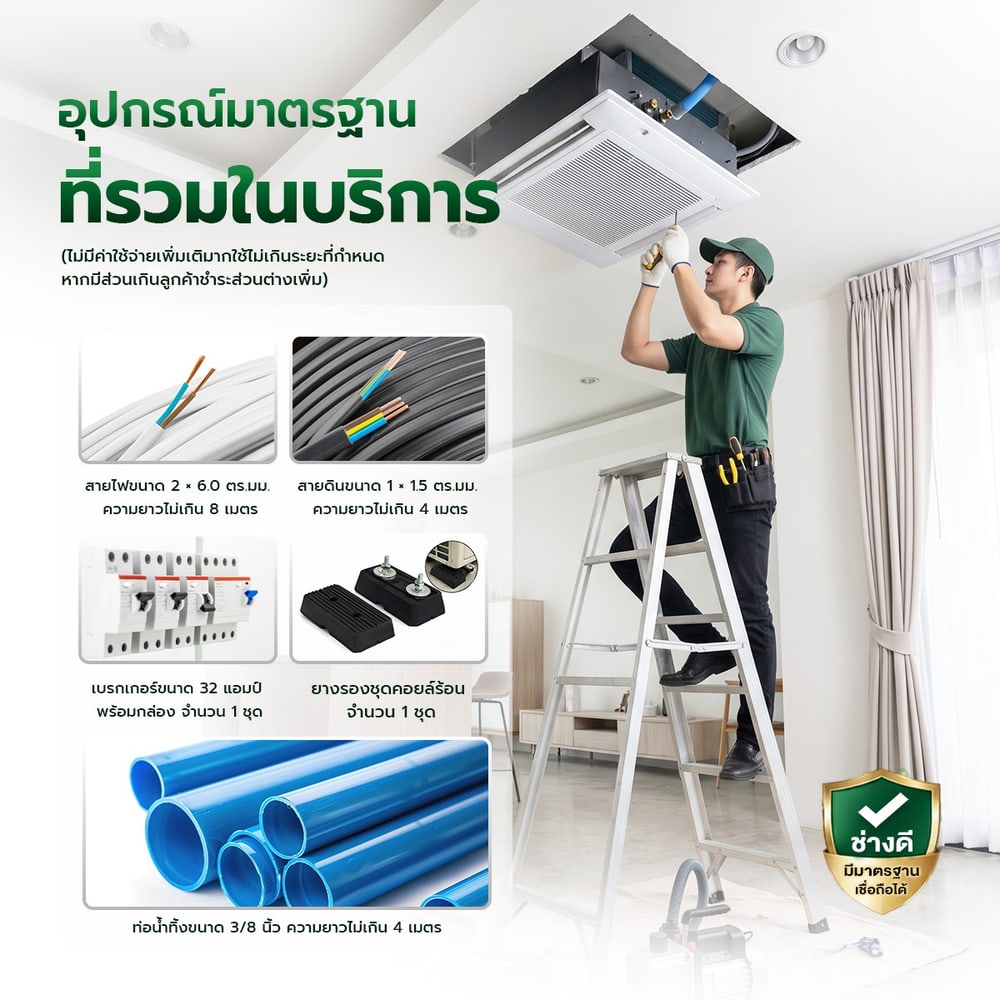 บริการติดตั้งเครื่องปรับอากาศแบบฝังฝ้า 1 ทิศทาง ขนาด 17000 BTU.