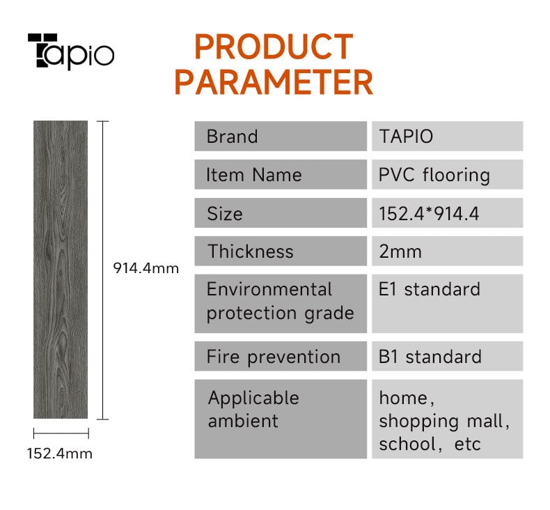 Tapio กระเบื้องยาง Dryback 152.4x914.4x2มม. รุ่นEKC009 Light Grey สีเทาอ่อน (16แผ่น/2.23ตร.ม.) A.