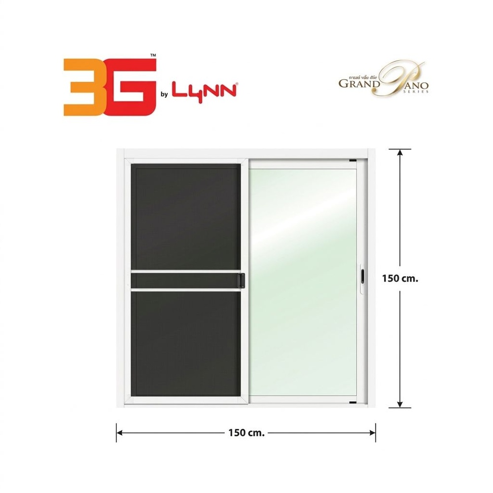 3G (GP) หน้าต่างอะลูมิเนียม บานเลื่อน SS 150x150ซม. สีขาว พร้อมมุ้ง