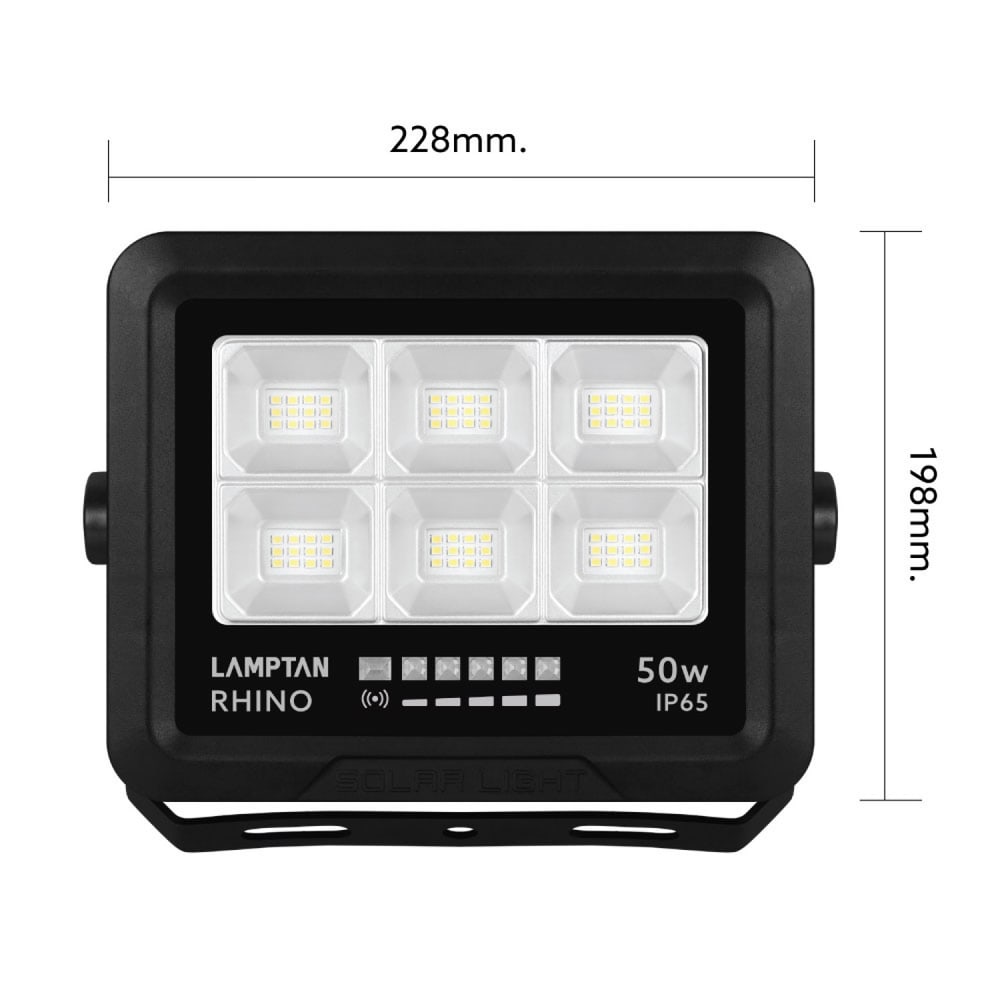 LAMPTAN โคมไฟฟลัดไลท์โซลาร์เซลล์ LED 50W รุ่นไรโน + รีโมท IP65 แสงเดย์ไลท์
