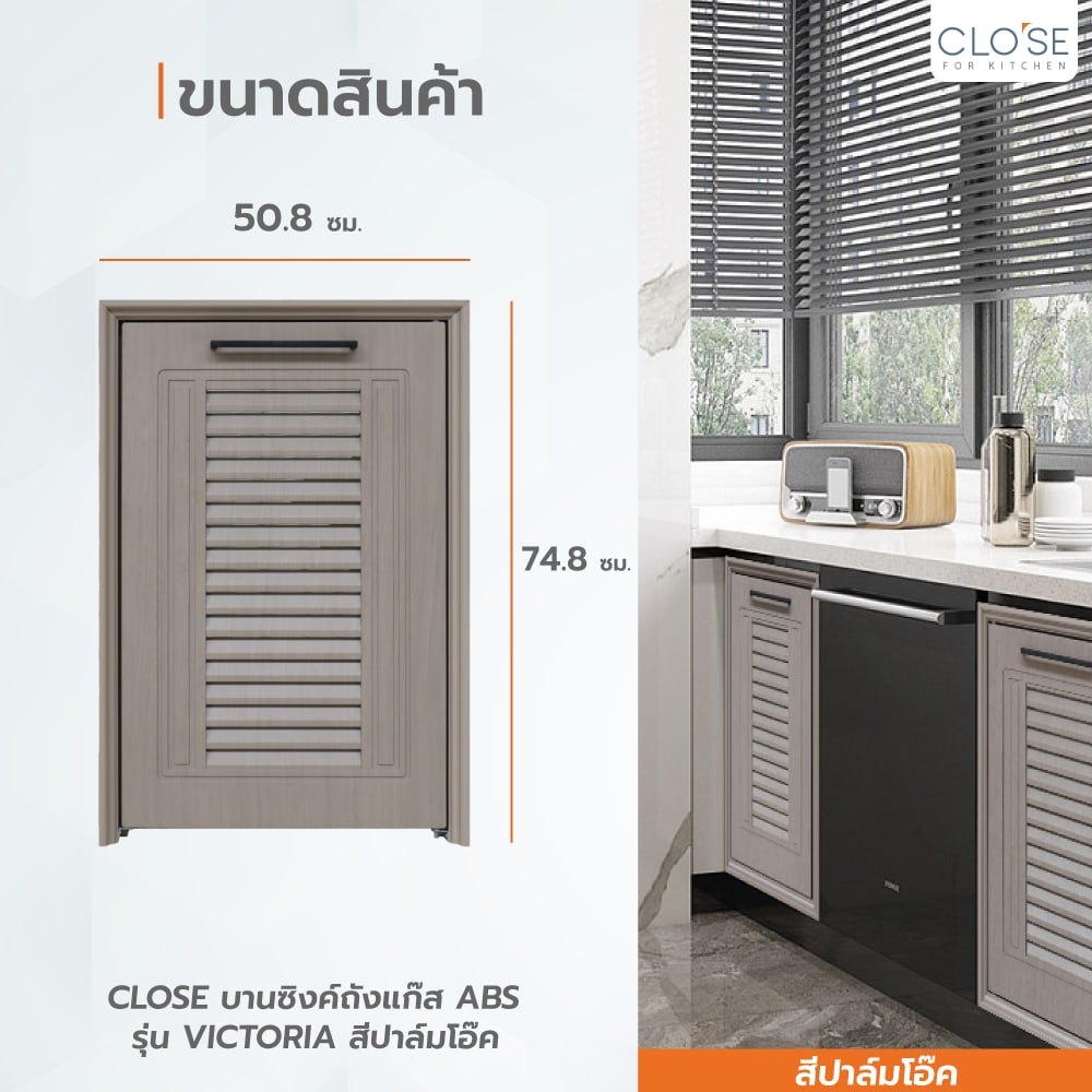 CLOSE บานซิงค์ถังแก๊ส ABS ขนาด 50.8x74.8 ซม. VICTORIA สีปาล์มโอ๊ค