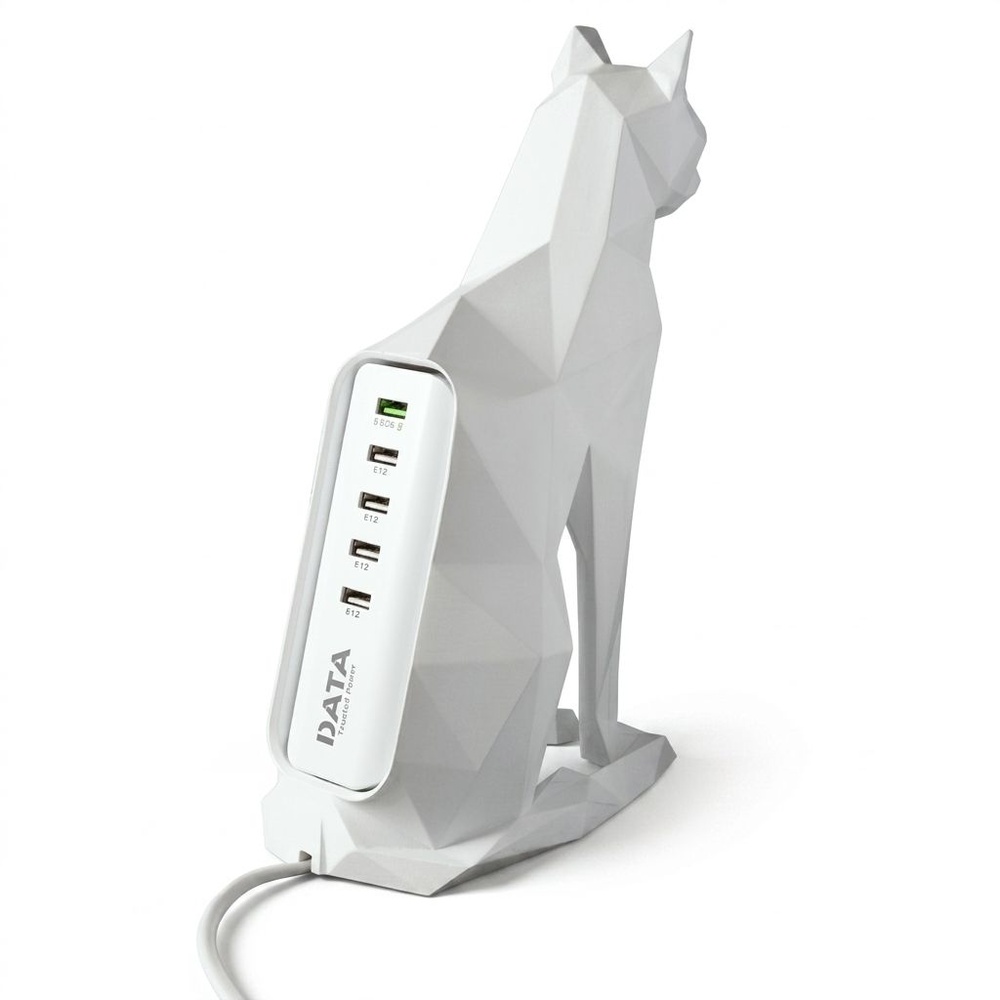 DATA แท่นวางปลั๊กเซรามิก USB 5 ช่อง 1.2m 5V/3A รูปแมว สีขาว