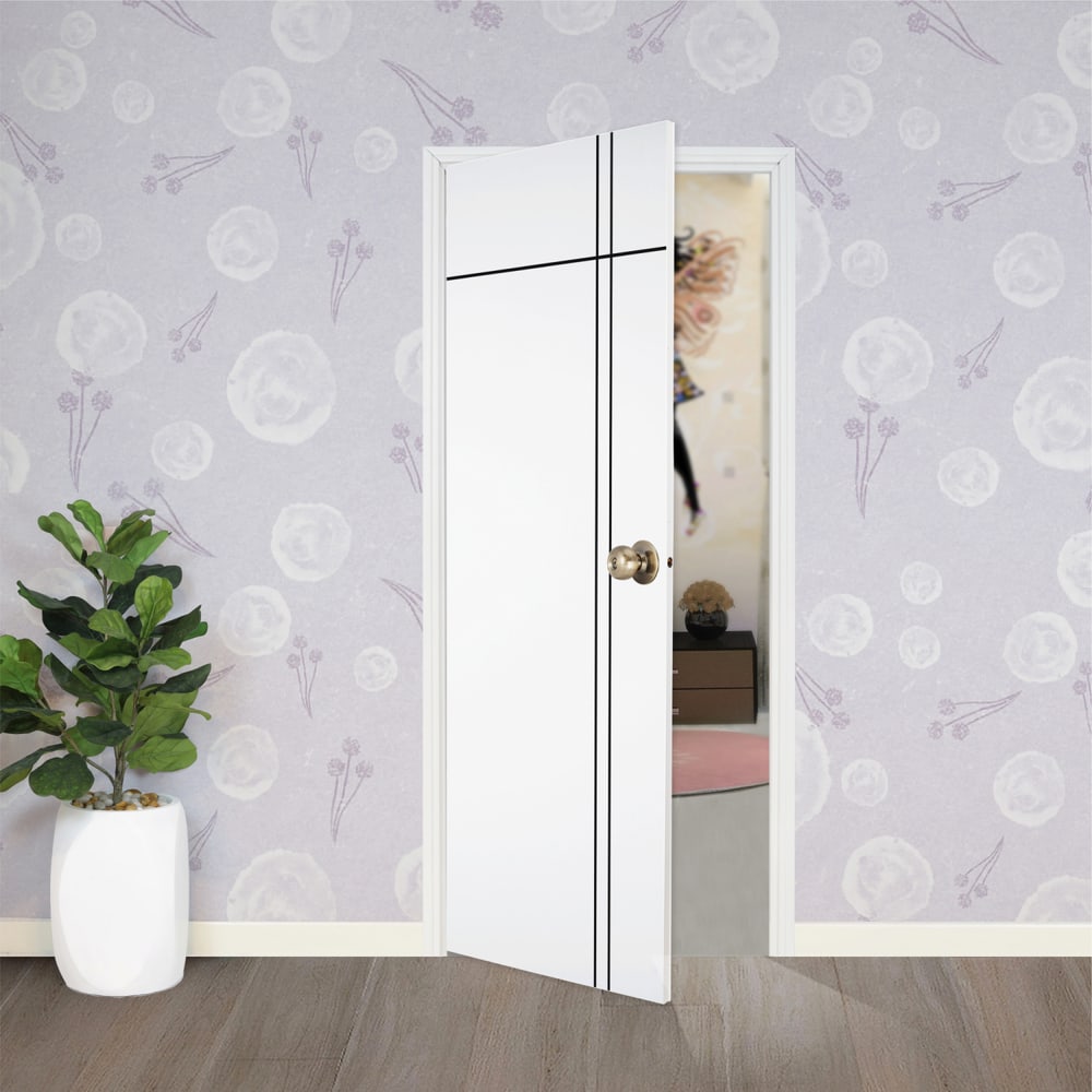 WELLINGTAN ประตูภายนอก UPVC เซาะร่อง รุ่น OK-008N ขนาด 80x200 ซม. สีขาว (เจาะลูกบิด)