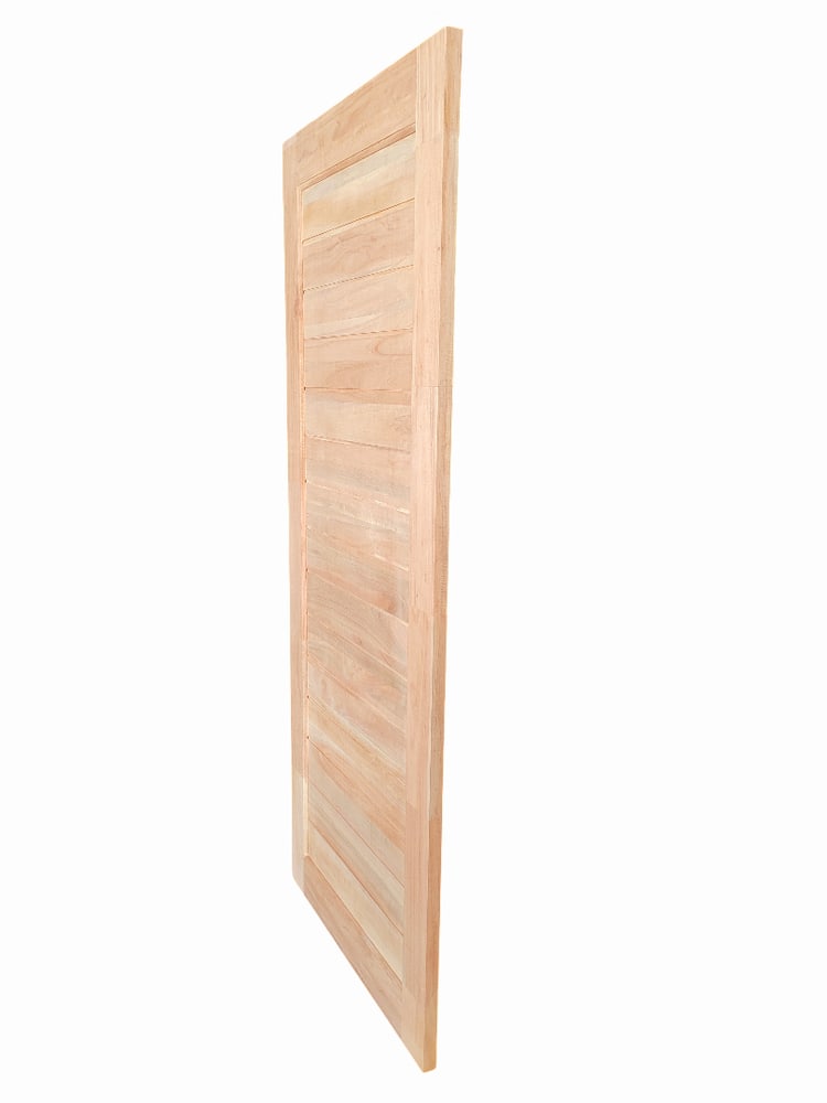GREATWOOD ประตูไม้มะฮอกกานี บานทึบเซาะร่อง รุ่น FJ 80*200 ซม. สีไม้ธรรมชาติ