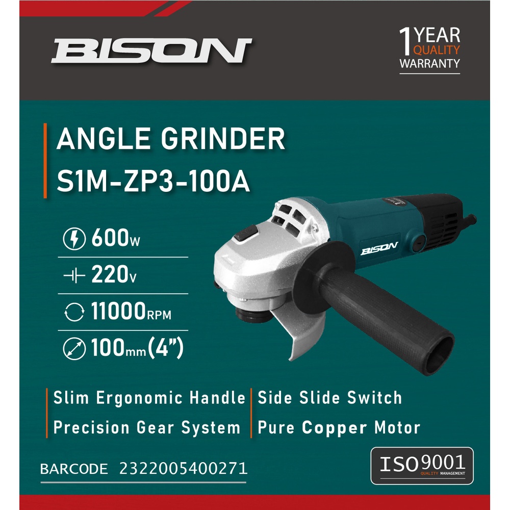 BISON เครื่องเจียร์ 4 นิ้ว 600W รุ่น S1M-ZP3-100A