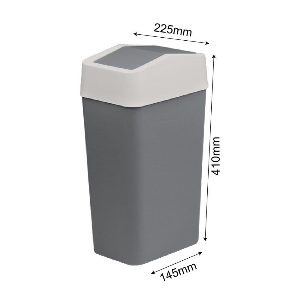 KLEANZY ถังขยะฝาสวิงทรงเหลี่ยม 9 ลิตร ขนาด 14.5x22.5x41 ซม. รุ่น TG59709 สีเทา