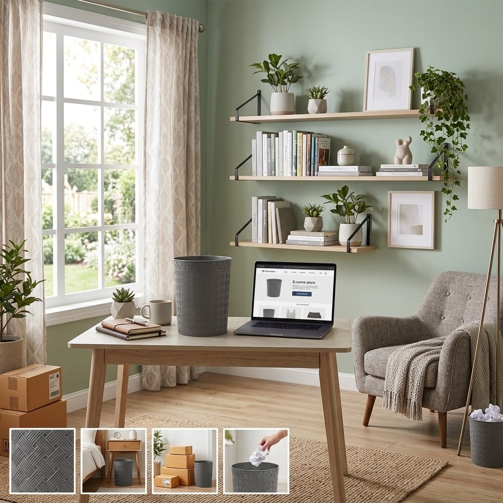 KLEANZY ถังขยะไม่มีฝาทรงกลม 10.5 ลิตร ขนาด 24x24x30 ซม. รุ่น TG59139 สีเทา ลายสาน