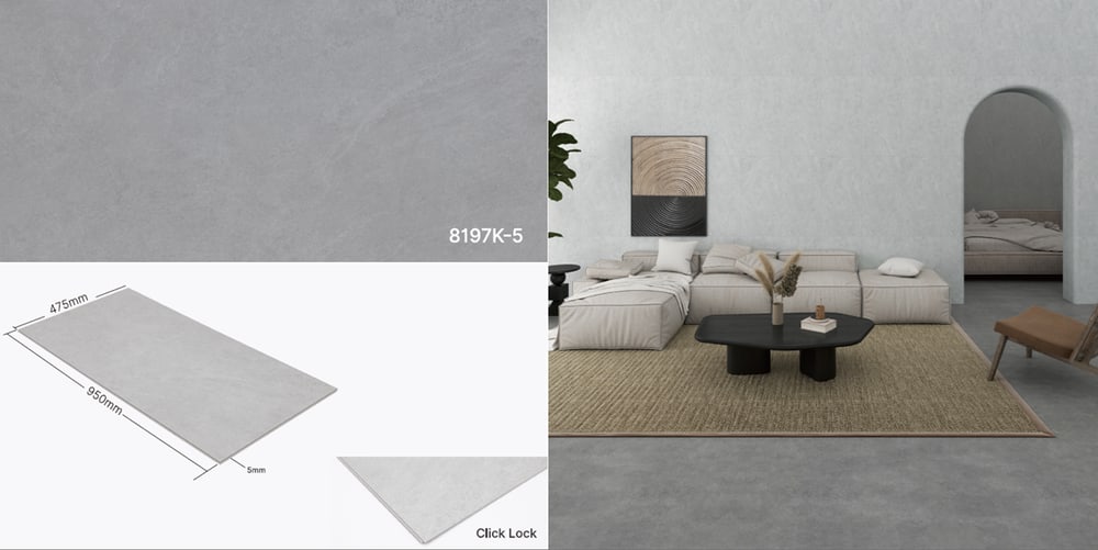 แผ่นปูผนัง SPC Click lock Wall Panel 950x475x4มม รุ่น 8179K-5 Grey loft (2.7075ตรม./6แผ่น) TAPIO (Pearl)