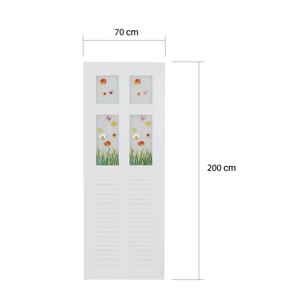 WELLINGTAN ประตู UPVC พร้อมวงกบ กระจกเพ้นท์ลายดอกไม้ KN-04 ขนาด 70x200 ซม. สีขาว (ไม่เจาะรูลูกบิด)