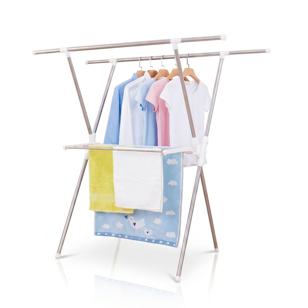 SAKU ราวแขวนผ้าสเตนเลส รุ่น PQS-0203D ขนาด 155x68x132 ซม. สีขาว