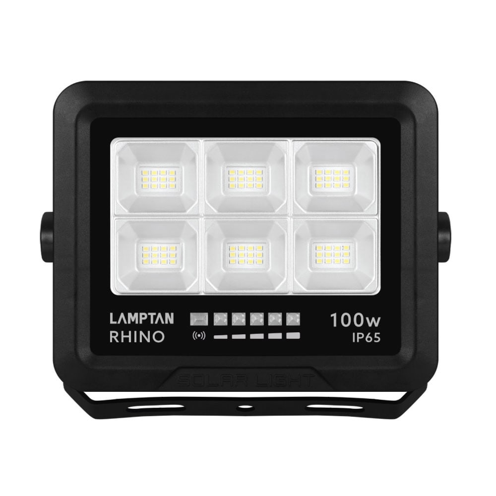 LAMPTAN โคมไฟฟลัดไลท์โซลาร์เซลล์ LED 100W รุ่นไรโน + รีโมท IP65 แสงเดย์ไลท์