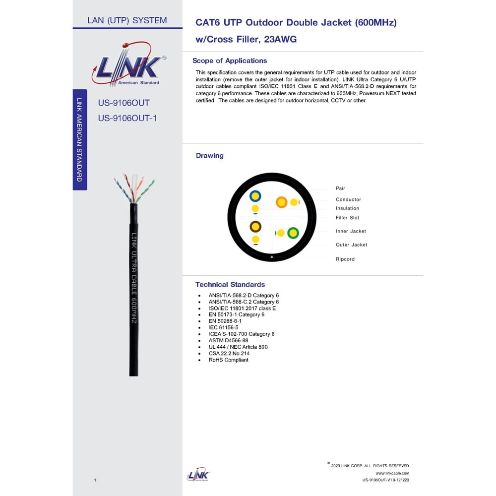 สายแลน CAT 6 UTP LINK OUT DOOR 305 M.
