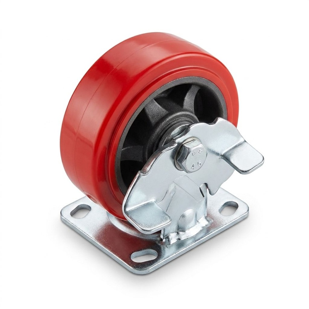 KAMPER ลูกล้อโพลียูรีเทน (PU) แป้นตาย- มีเบรค รุ่น 1053-203B