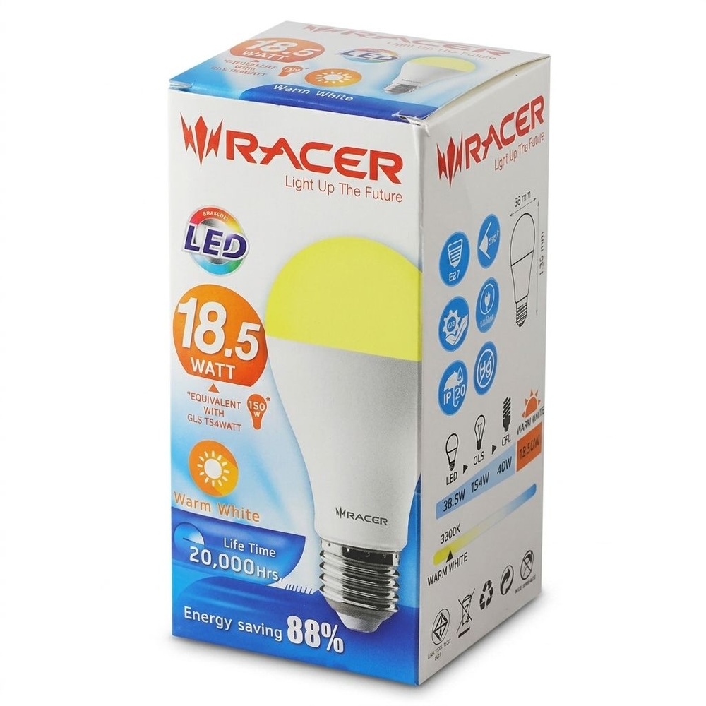 RACER หลอดไฟ LED BULB E27 18.5W รุ่น KATIE LED แสงวอร์มไลท์