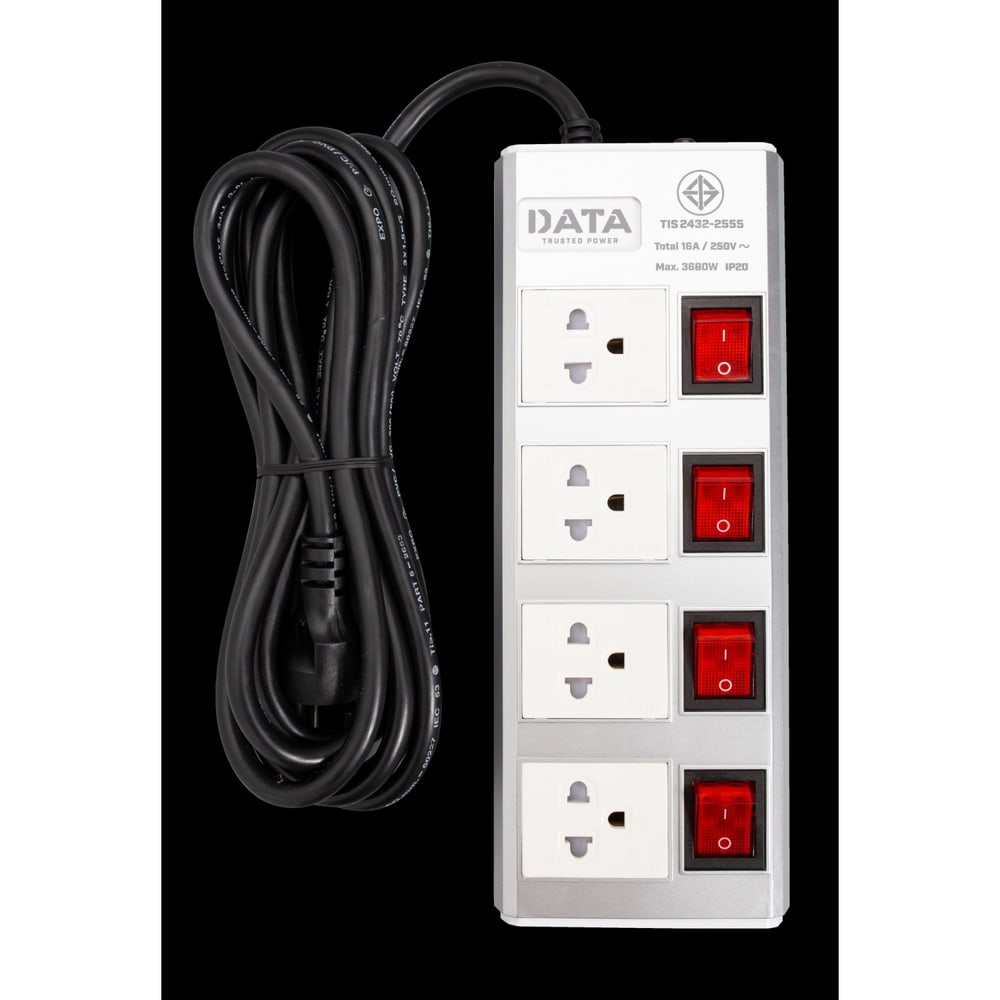 DATA ปลั๊กไฟ 4 ช่อง 4 สวิตซ์ 5 เมตร 16A 3600W