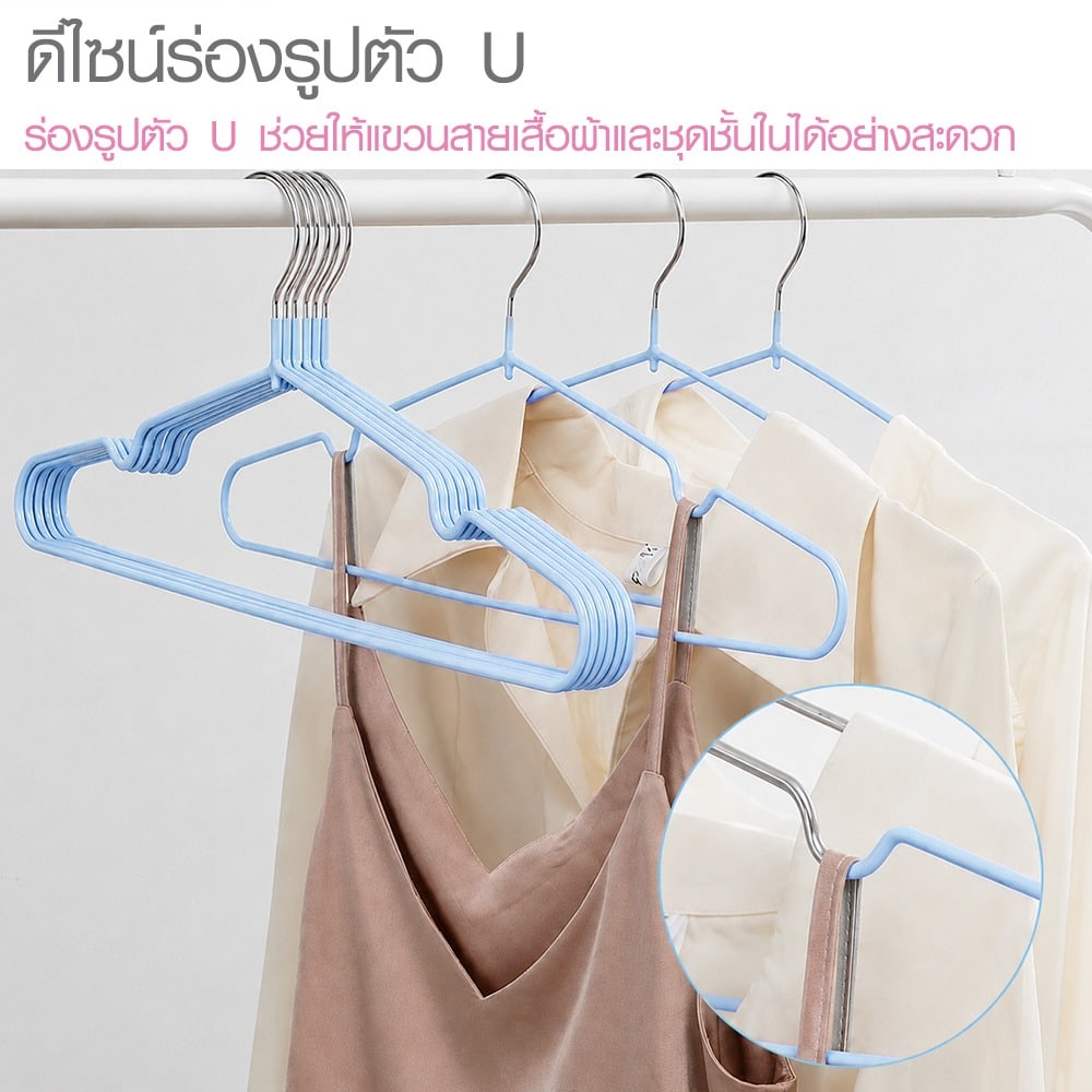 SAKU ไม้แขวนเสื้อเหล็กเคลือบกันลื่น แพ็ค 10 ชิ้น ขนาด 20.5x40x0.3 ซม. รุ่น X239014-2 สีฟ้า