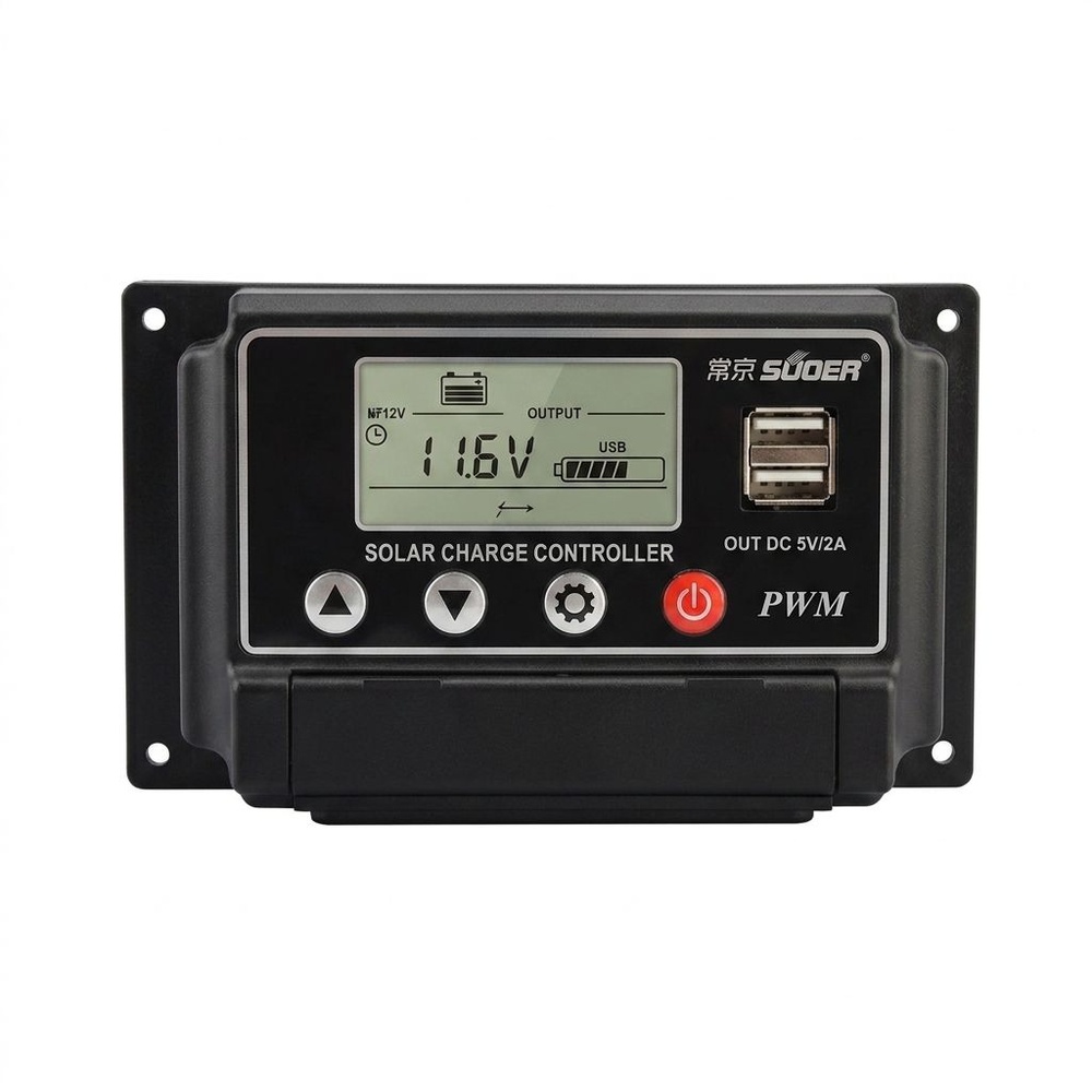 SUOER อุปกรณ์ควบคุมการชาร์จแผงโซลาร์ รุ่น PWM ST-W1220 20A 12V/24V