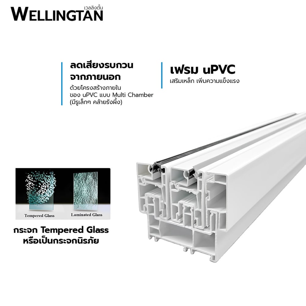 WELLINGTAN หน้าต่างไวนิล บานเลื่อน SS N-SWG1511 150x110ซม. สีขาว พร้อมมุ้ง