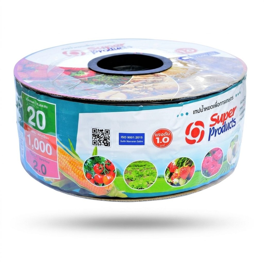 Super Products เทปน้ำหยด 20 ซม. 1,000 หลา 16 มม. 2 ลิตร/ชม. 2รู 0.15 มม.