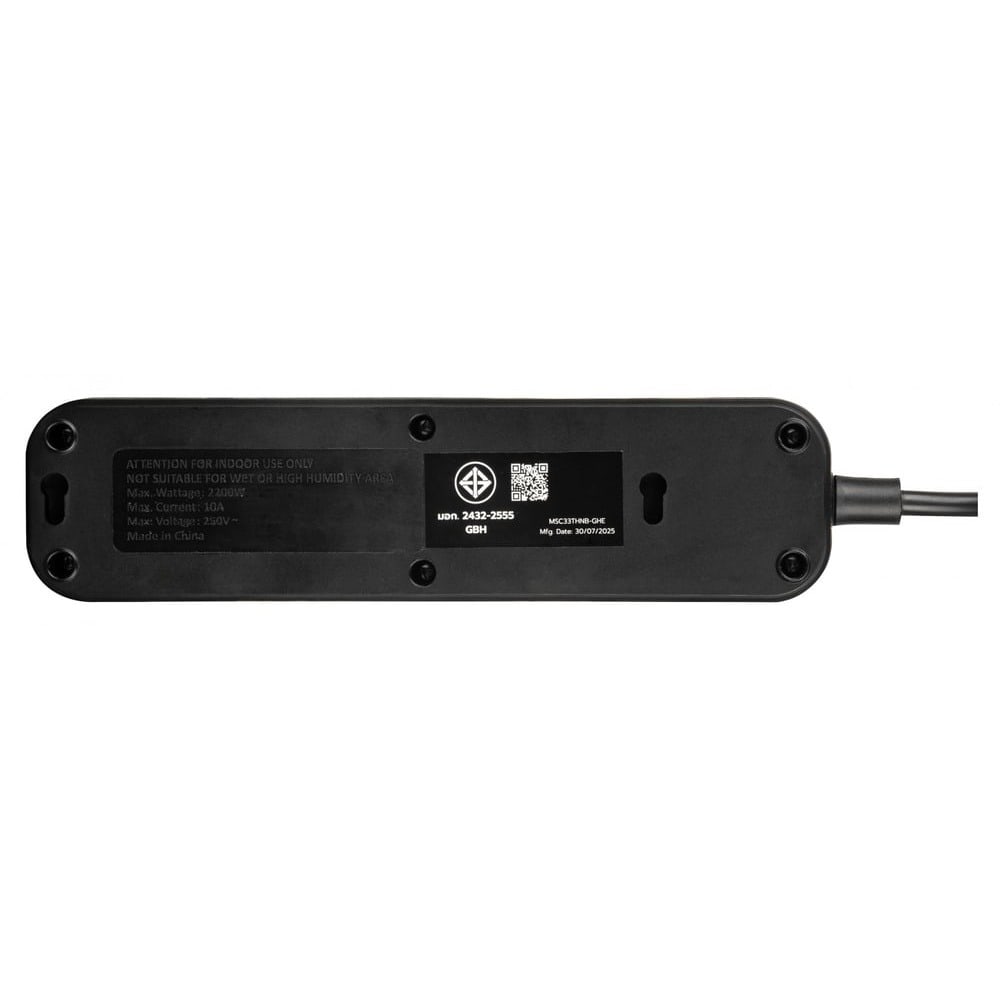 EILON รางปลั๊กไฟ รุ่น MSC33THNB-GHE 3 ช่อง 1 สวิตซ์ 10A 2200W 3เมตร สีดำ