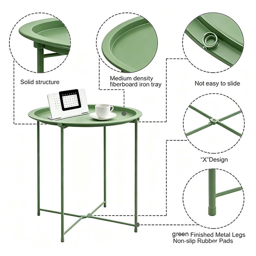 DELICATO โต๊ะวางถาด รุ่น LUNA-GREEN ขนาด 47x47x50 ซม. สีเขียว
