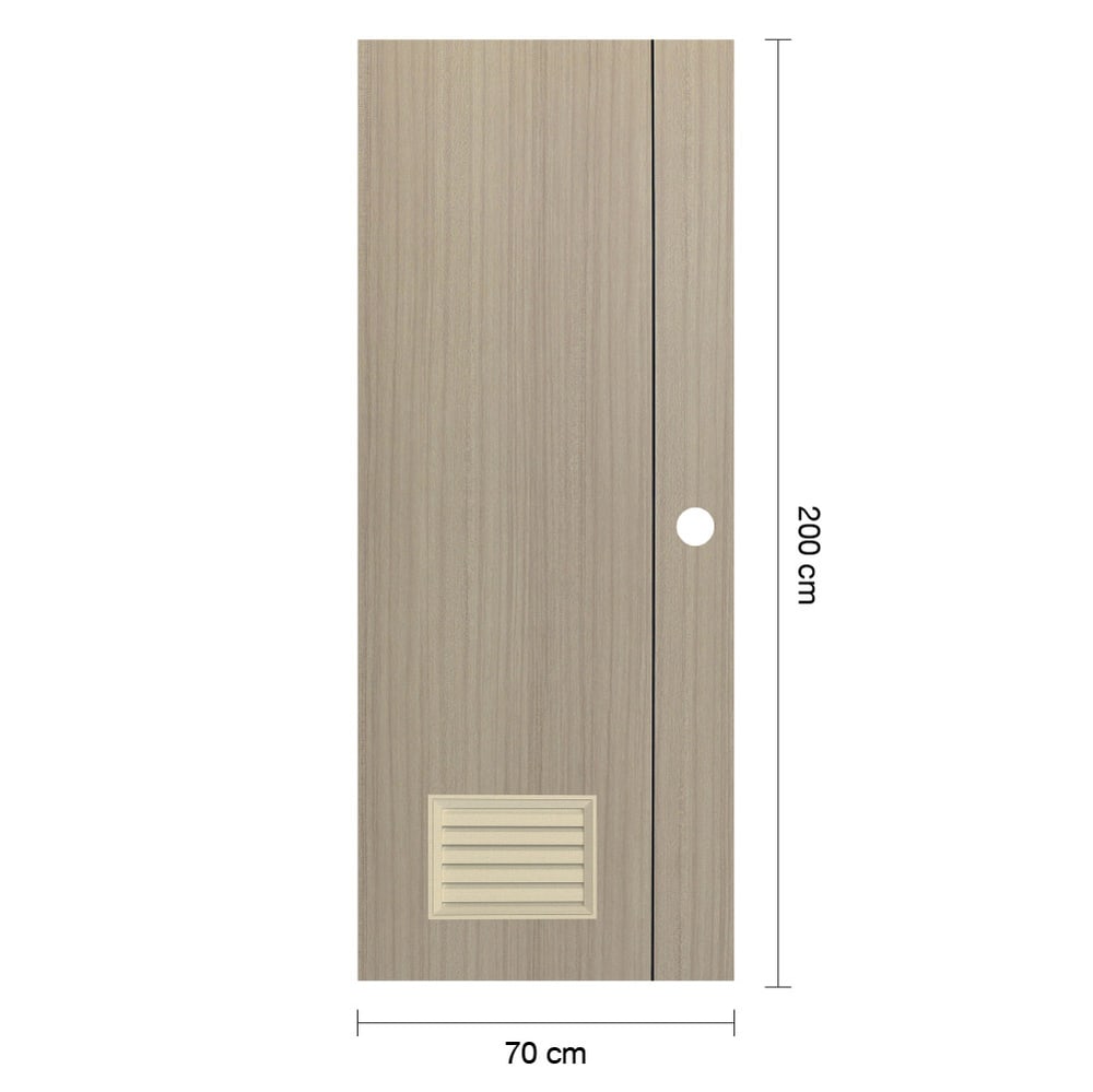 WELLINGTAN ประตู UPVC Profile รุ่น WT2-GL (สำหรับใช้ห้องน้ำภายใน) เซาะร่องเส้นดำ เกล็ดล่าง ขนาด 70x200 ซม. สีเมเปิ้ล (เจาะลูกบิด)