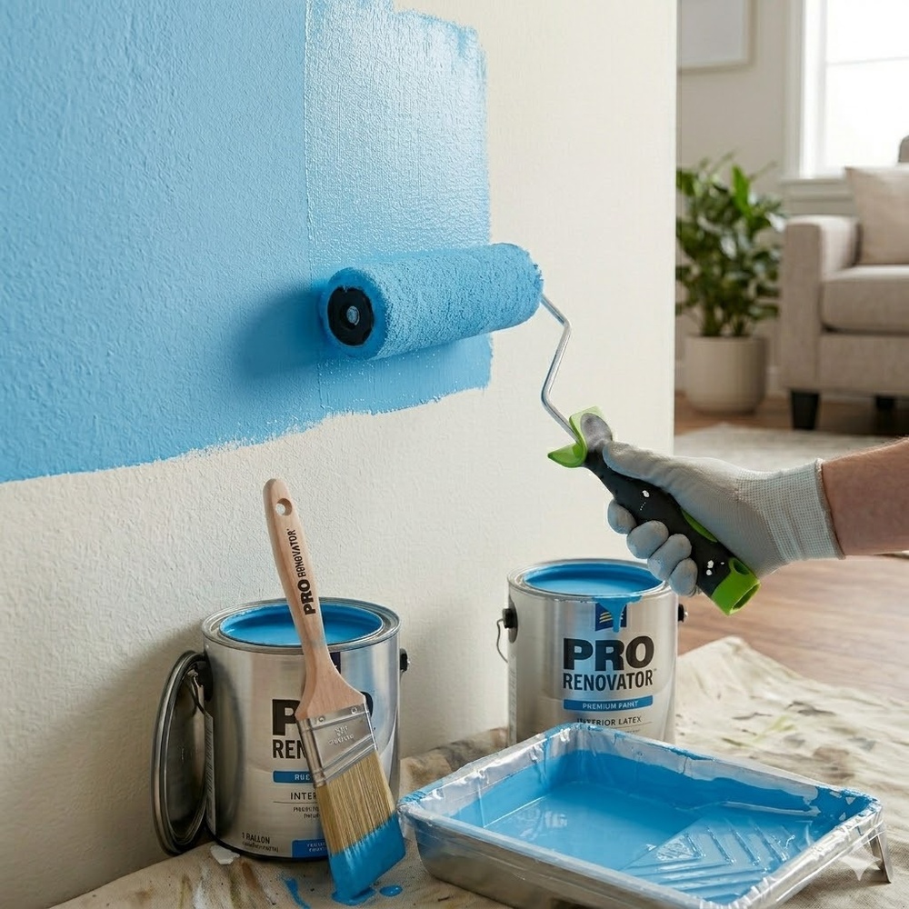 PRO Renovator ลูกกลิ้งทาสีพร้อมด้าม 4นิ้ว (ขนยาว12มม.) รุ่น GBH-RSPR-4 สีขาว