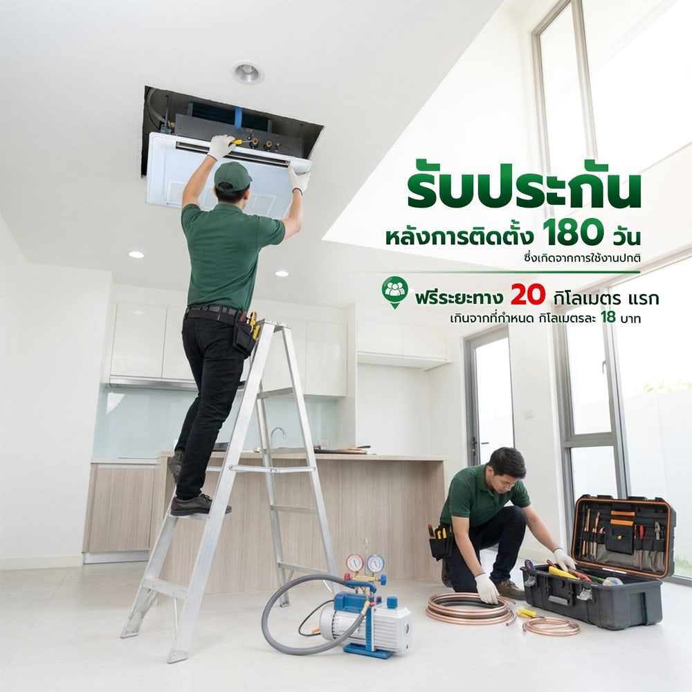 บริการติดตั้งเครื่องปรับอากาศแบบฝังฝ้า 1 ทิศทาง ขนาด 17000 BTU.