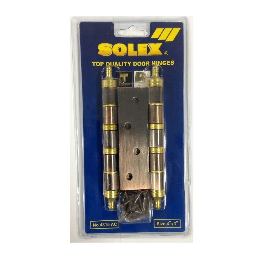 SOLEX บานพับทองเหลือง แกนใหญ่ No.4315ACB 4"x3"x2.5MM สีทองแดงรมดำ (แพ็ค 2)