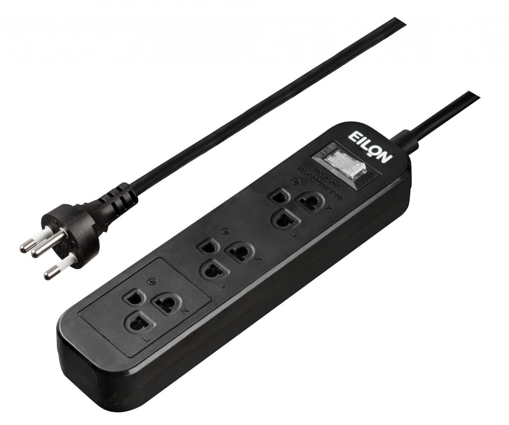 EILON รางปลั๊กไฟ รุ่น MSC33THNB-GHE 3 ช่อง 1 สวิตซ์ 10A 2200W 3เมตร สีดำ
