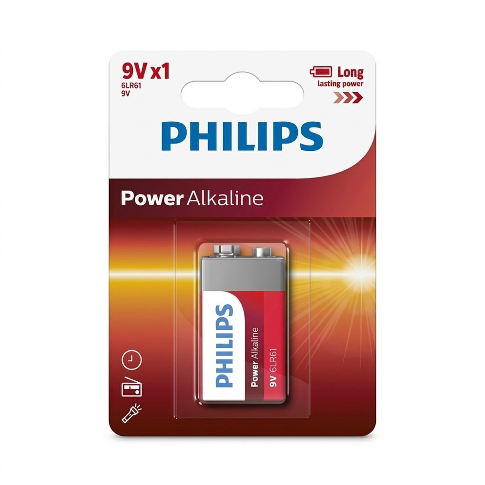 PHILIPS ถ่านไฟฉายอัลคาไลน์ Power Alkaline 1 ก้อน 9V สีไวน์แดง