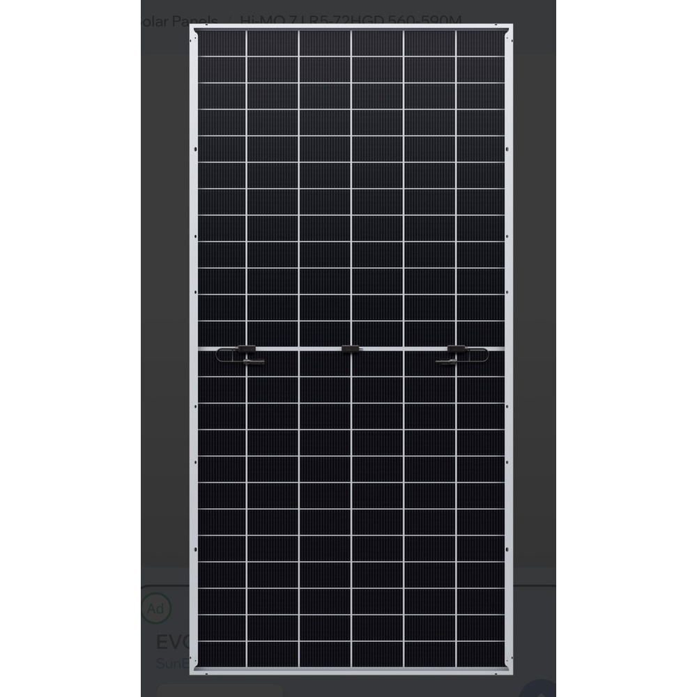 LONGI แผงโซล่าเซลล์ 580W MONOCRYSTALLINE รุ่น LR5-72HGD N-Type Bifacila 2,278 X 1,134 X 30mm สีดำ