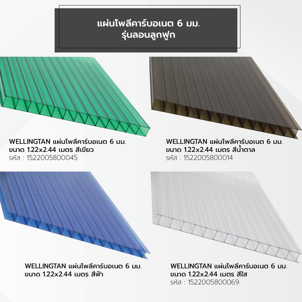 WELLINGTAN แผ่นโพลีคาร์บอเนต 6 มม. ขนาด 1220x2440 มม.สีน้ำตาล