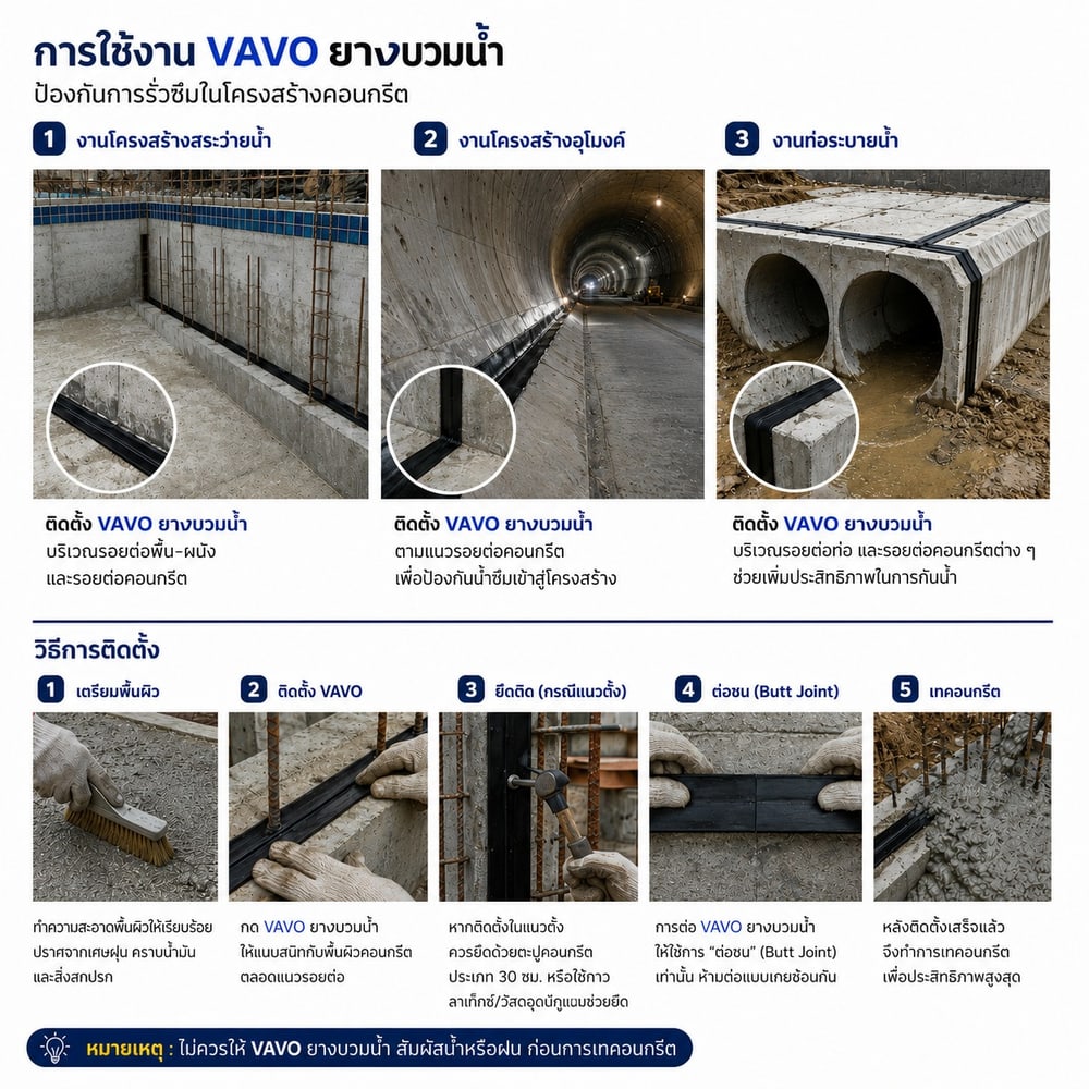 VAVO ยางบวมน้ำกันซึมสำหรับรอยต่อ ขนาด 20 x30 มม.ยาว 5เมตร สีดำ