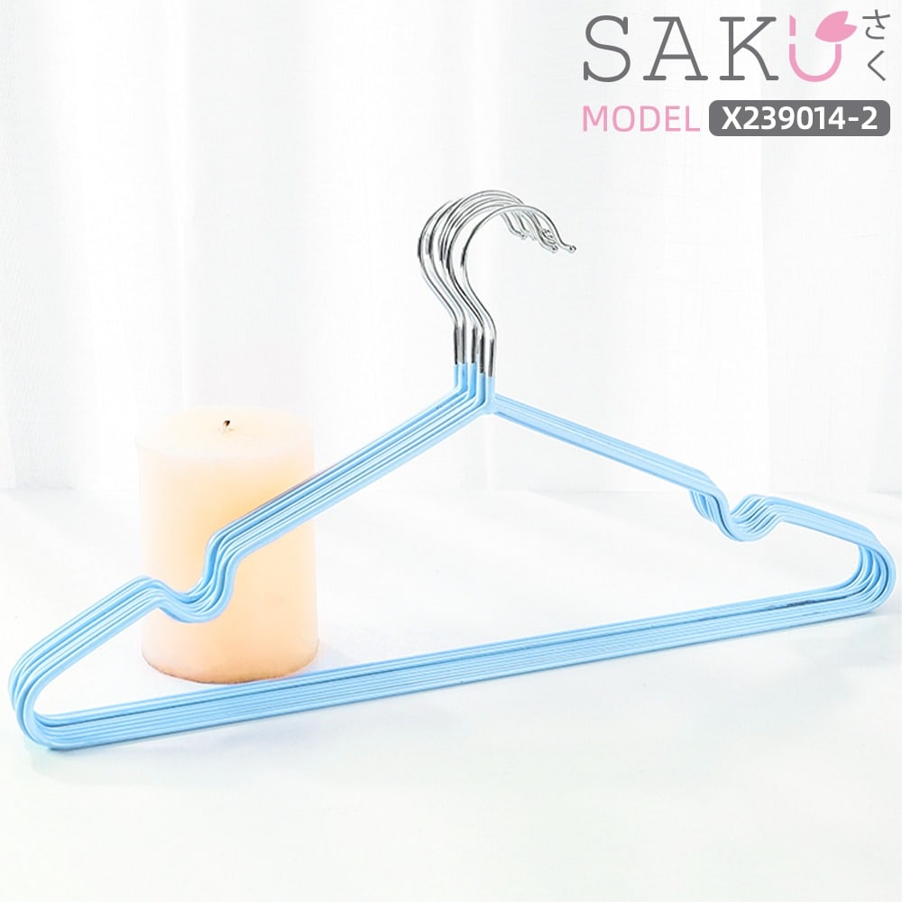 SAKU ไม้แขวนเสื้อเหล็กเคลือบกันลื่น แพ็ค 10 ชิ้น ขนาด 20.5x40x0.3 ซม. รุ่น X239014-2 สีฟ้า