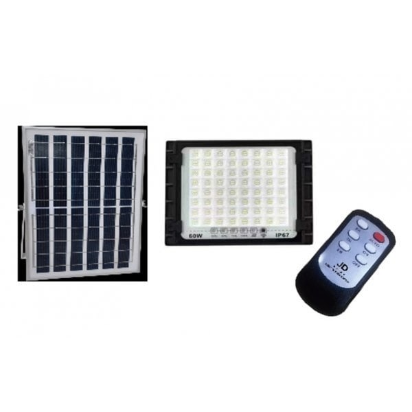 JD โคมไฟสปอร์ตไลท์โซลาร์เซลล์ 60W พร้อมรีโมท รุ่นJTGD-8860D +รีโมท IP65 แสงเดย์ไลท์