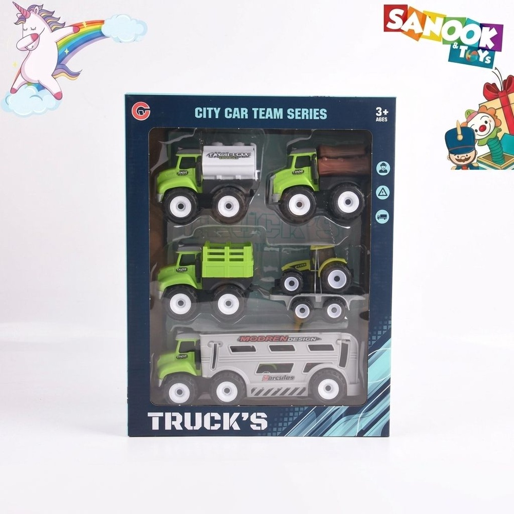 TOYS ของเล่นชุดรถบรรทุกขนรถเกษตร บรรจุ4คัน สีเขียว#9932-60A(29x9x37.5ซม.)