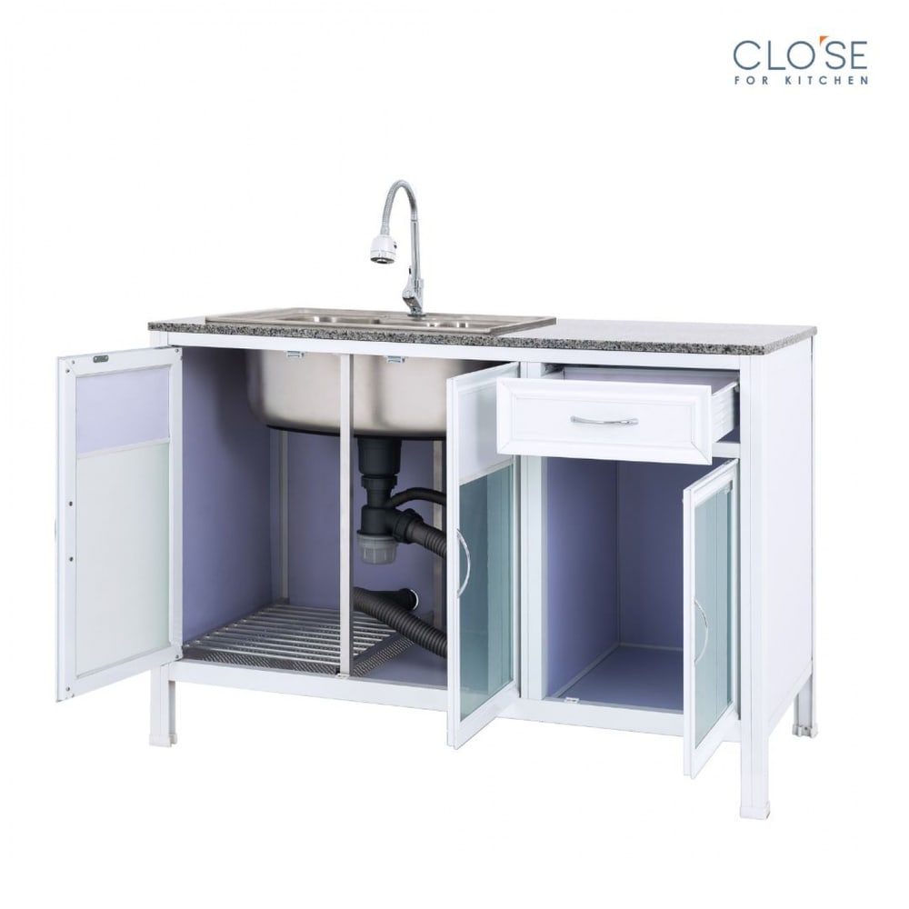 CLOSE เคาน์เตอร์อ่างซิงค์โครงอลูฯ ท๊อปหินแกรนิต รุ่น Glory-NC124 ขนาด 120.5 x 56 x 82.5 ซม. สีขาว