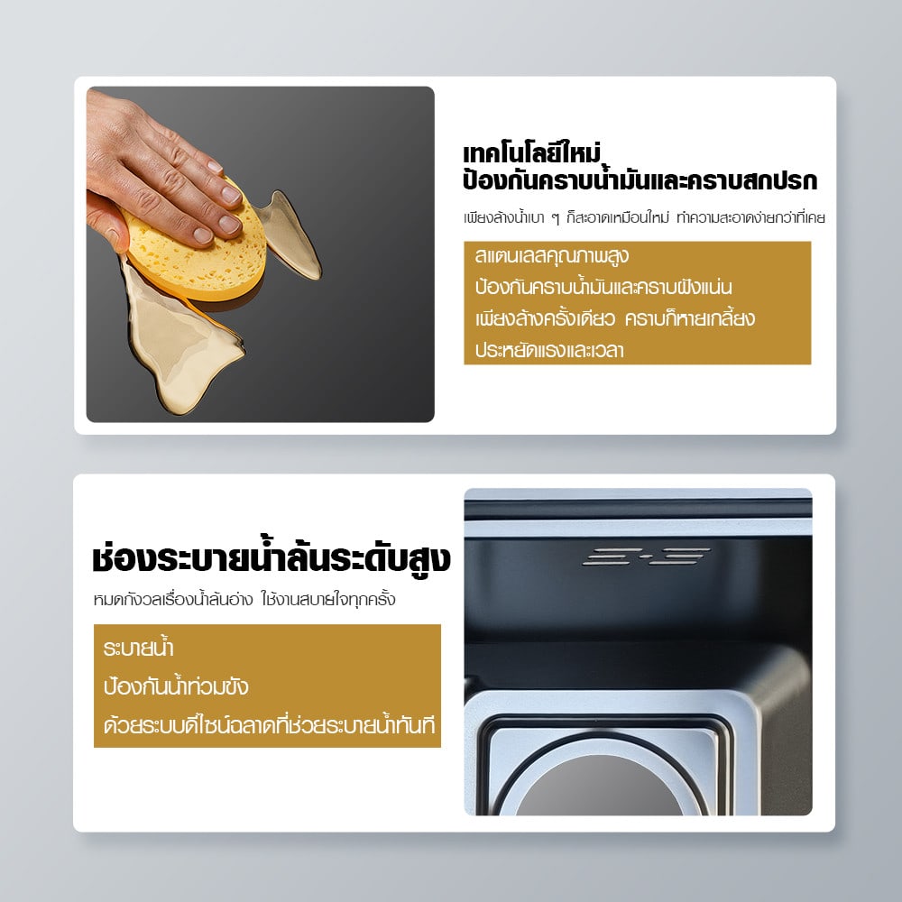 KOCH KITCHEN อ่างล้างจาน 1 หลุมไม่มีที่พัก SS304 75x45x22 ซม. MATINA สีดำพรีเมี่ยม