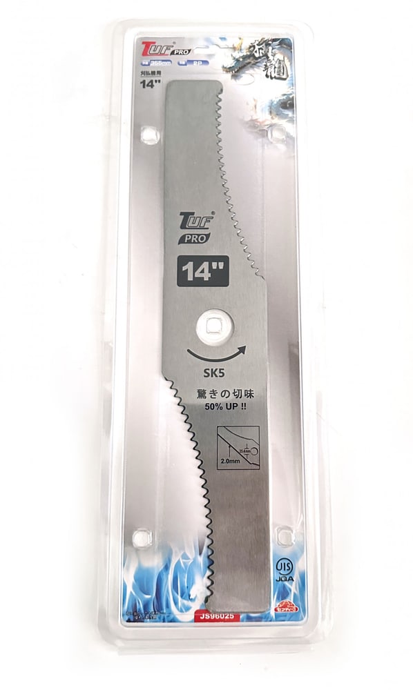 TUF PRO ใบมีดตัดหญ้าทรงใบพัดฟันเลื่อย รุ่น JS96025 ขนาด 355x2.0x70x25.4mm (14นิ้ว)สีขาว