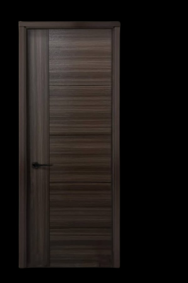 HOLZTUR ประตูปิดผิวเมลามีนเซาะร่อง 5เส้น ขนาด80x200ซม. สี Dark Grey (เจาะ)