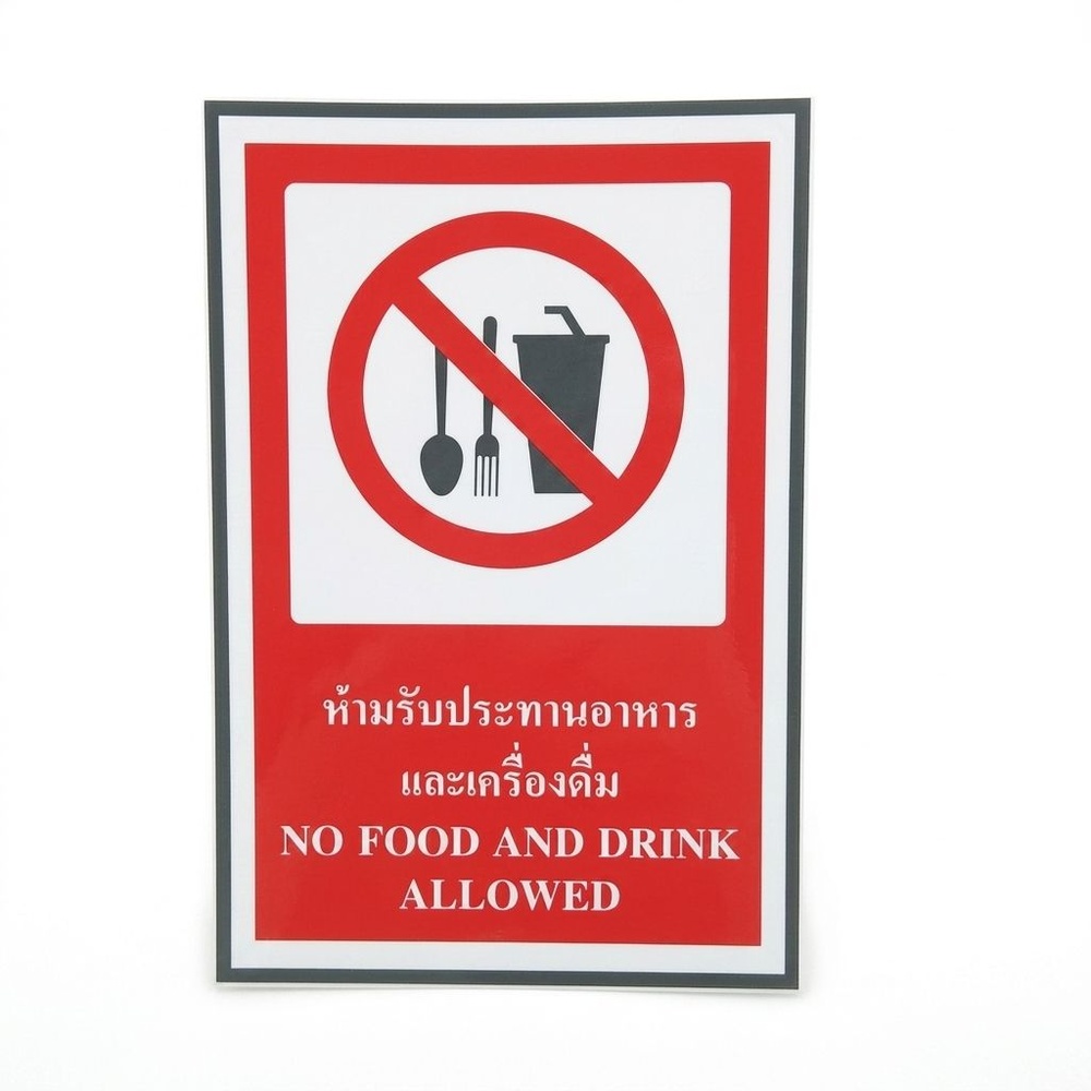 ป้ายสติ๊กเกอร์ห้ามรับประทานอาหารและเครื่องดื่ม SA1873 20x30 ซม.