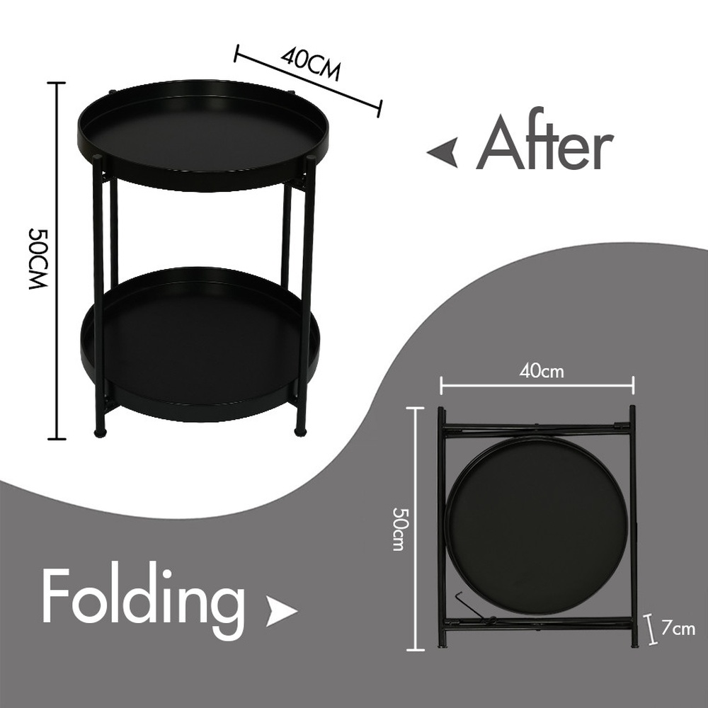 DELICATO โต๊ะถาดกลม 2 ชั้น รุ่น KF012BK 40x40x50 ซม.สีดำ