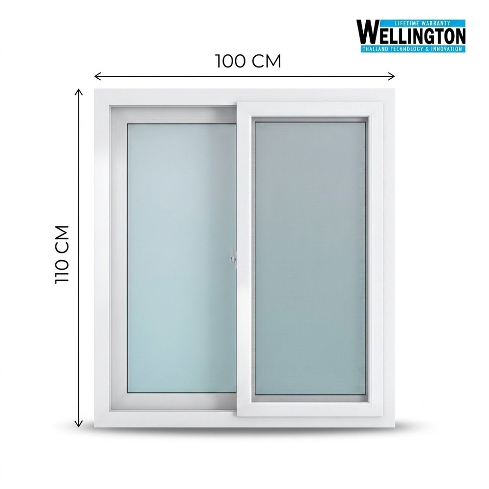WELLINGTAN TRENDY หน้าต่างไวนิล บานเลื่อน SS 100x110ซม. สีขาว พร้อมมุ้ง