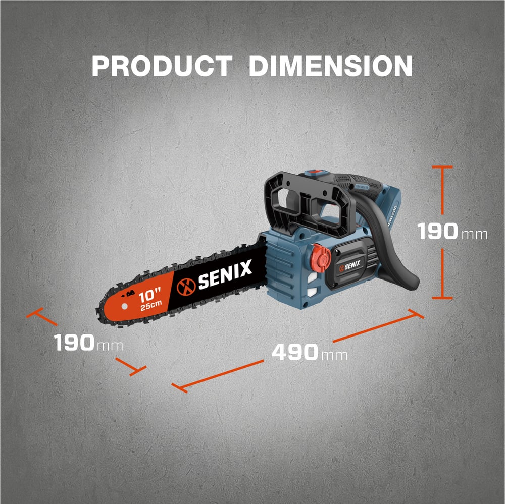 SENIX เลื่อยโซ่ไร้สาย Brushless ขนาด 10 นิ้ว 20V(Max) (พร้อมแบตเตอรี่ 4.0Ah 1 ก้อน) รุ่น CSX2-M1-EU สีน้ำเงิน - ดำ