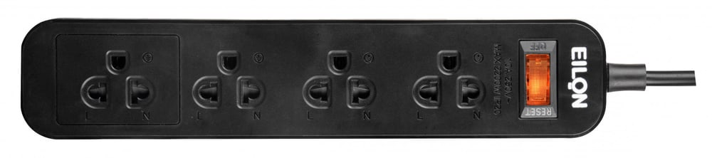EILON รางปลั๊กไฟ รุ่น MSC45THNB-GHE 4 ช่อง 1 สวิตซ์ 10A 2200W 5เมตร สีดำ