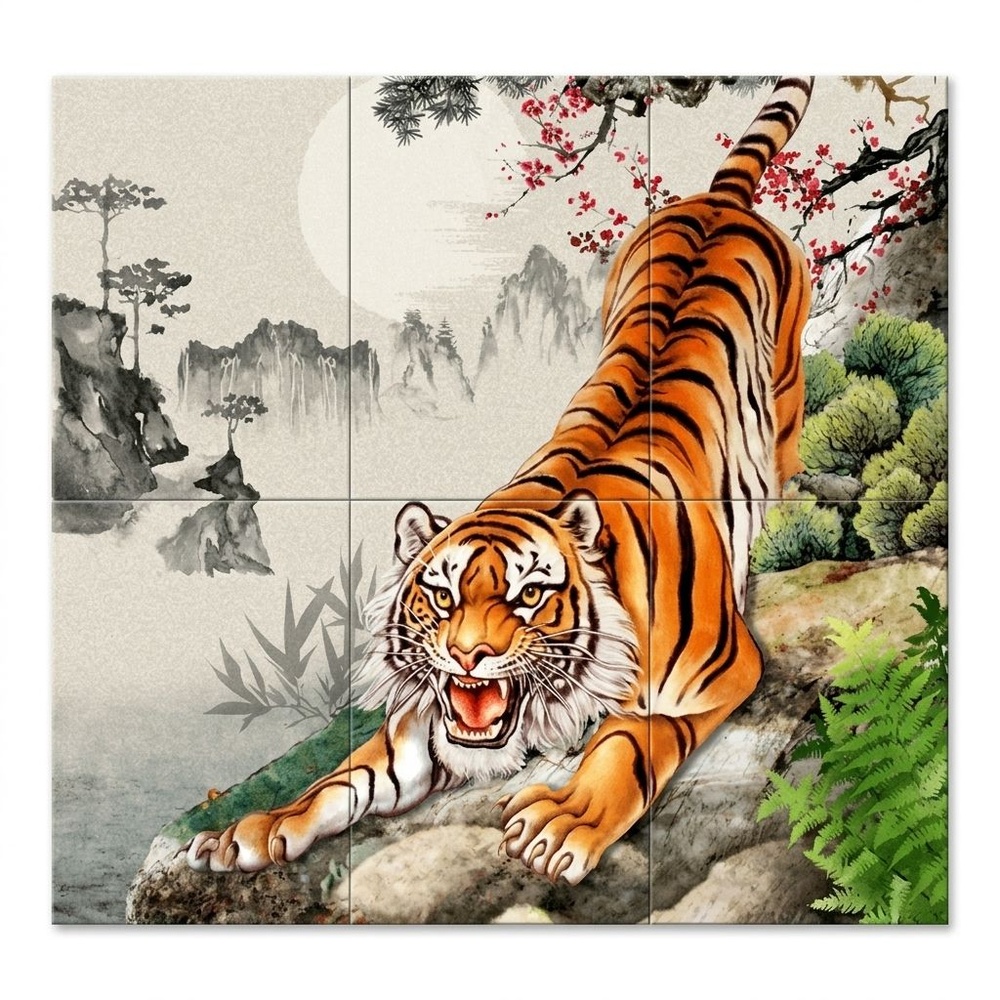 ARTE กระเบื้องผนังภาพชุด 25X40 ซม. เสือมงคล (6P/SET)