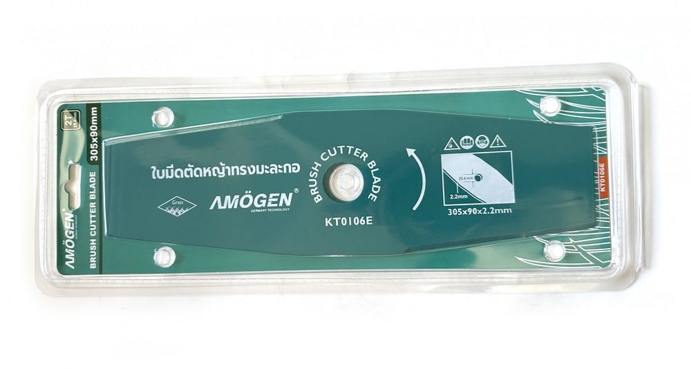 AMOGEN ใบมีดตัดหญ้าเหล็ก65Mnทรงมะละกอชุบกันสนิม รุ่น KT0106B ขนาด305x90x1.8มม.(12นิ้ว)สีดำ
