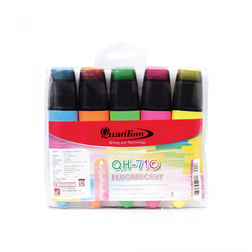 Quantum ปากกาเน้นข้อความ ขนาด 2-5 มม. รุ่น QH710 คละสี (5ด้าม/แพ็ค)
