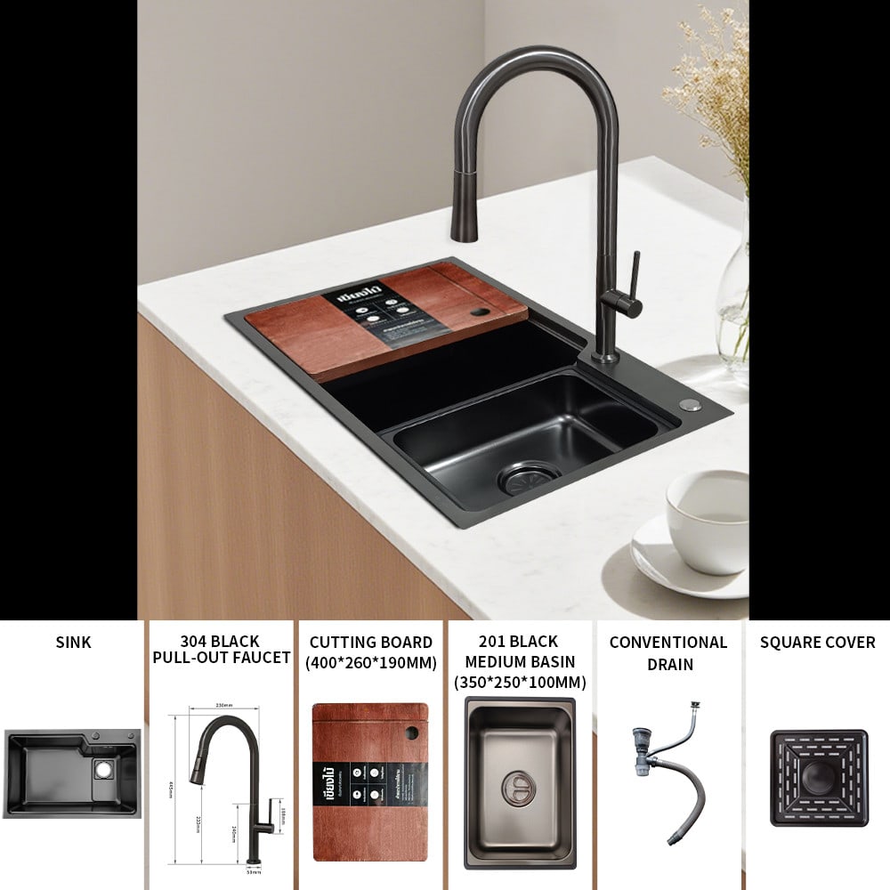 KOCH KITCHEN อ่างล้างจาน 1 หลุมไม่มีที่พัก SS304 75x45x22 ซม. MATINA สีดำพรีเมี่ยม